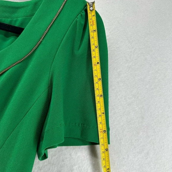 Phoebe Couture Dress Size 6 Shift Mini Scoop Neck Short Sleeve Pleated Green - Picture 10 of 12